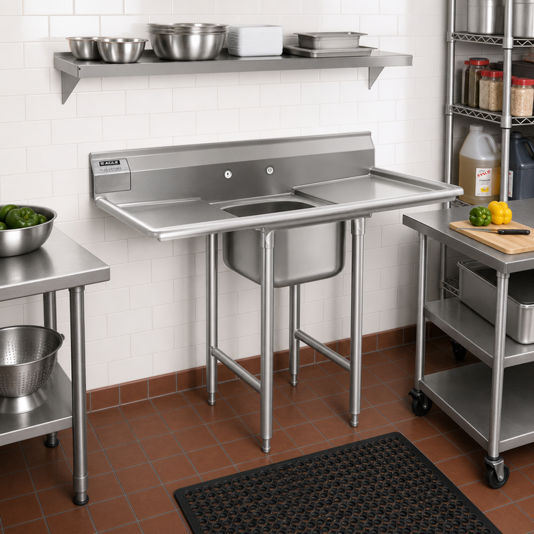 Product image #2 for Eagle Group 412 Series 1-Compartment 430 Stainless Steel Commercial Sink with Left and Right Drainboards