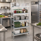 Thumbnail image #2 for Fermod Fermostock 5R52B83 5-Tier Gray Perforated Aluminum Shelving Unit, Stationary Starter, Removable Polymer Inserts, 52 x 18 x 83 Inches