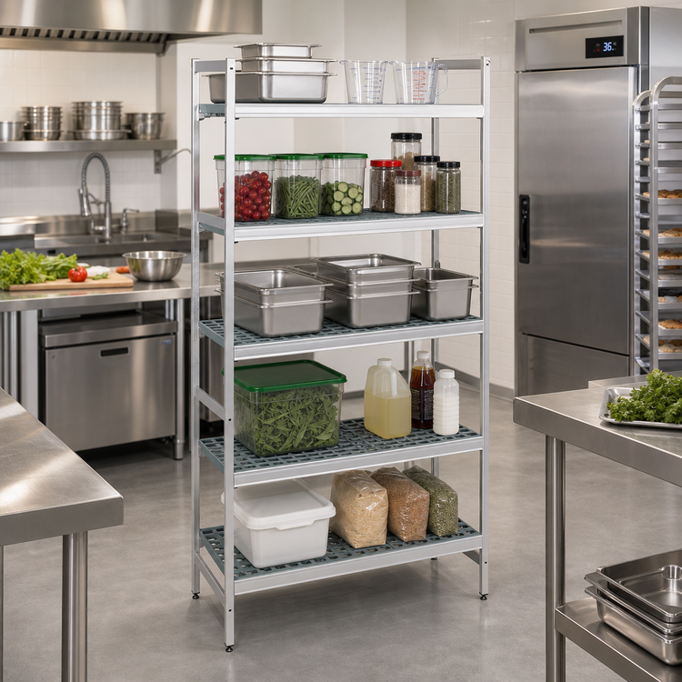 Product image #2 for Fermostock 5-Tier Starter Aluminum Shelving Unit with Removable Polymer Inserts, 52 x 18 x 83 Inches