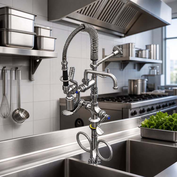 Product image #2 for Mini Dual-Pantry Deck-Mount Pre-Rinse Faucet with 8-Inch Swing Nozzle, Low-Flow Spray Valve and Vacuum Breaker
