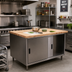 Thumbnail image #2 for BK Resources Dual Access Hard Maple Chef Table with Sliding Door Cabinet Base, 60 x 36 Inches