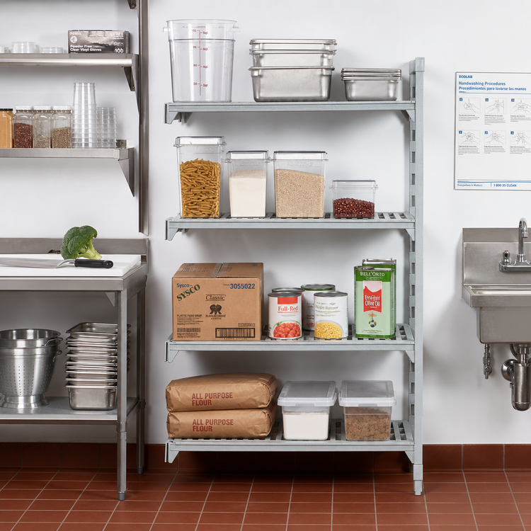 Product image #3 for Cambro Camshelving Premium 4-Shelf Stationary Add-On Polymer Shelving Unit, 24 x 18 x 84 Inches, Vented and Solid, Speckled Gray