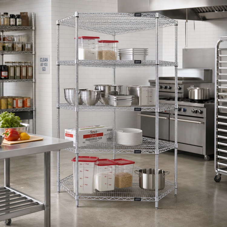 Product image #2 for Quantum 42" x 24" 5-Shelf Chrome Wire Shelving Starter Kit for Dry Environments