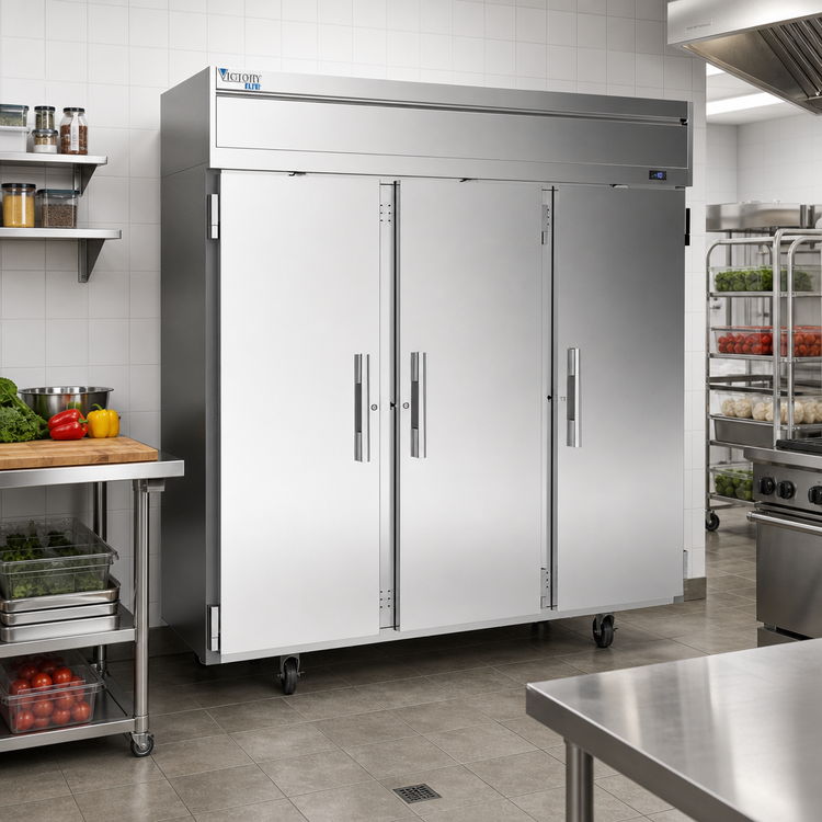 Product image #2 for Victory Elite 3-Section Top-Mount Reach-In Freezer, 69.1 Cu. Ft., Stainless Steel Front
