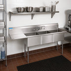 Thumbnail image #2 for BK Resources BKS6-3-24-14-24LS Three-Compartment Stainless Steel Sink, Left Drainboard, 24 x 24 x 14-Inch Bowls, 16-Gauge, 10-Inch Backsplash