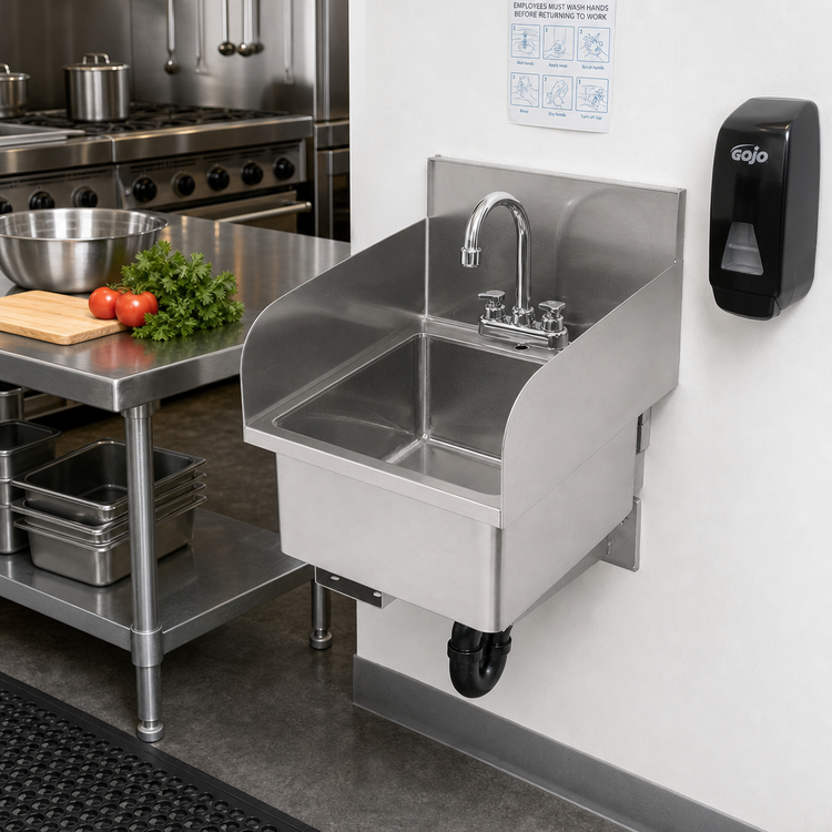 Product image #2 for John Boos Pro-Bowl Wall-Mount Stainless Steel Hand Sink with Side Splashes, 16" x 16" x 10" Bowl