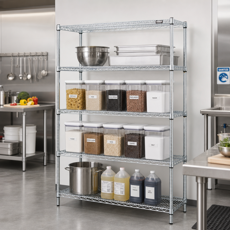 Product image #2 for EAGLEbrite 4-Tier Stationary Starter Wire Shelving Unit, 48"W x 21"D x 63"H, Zinc Finish
