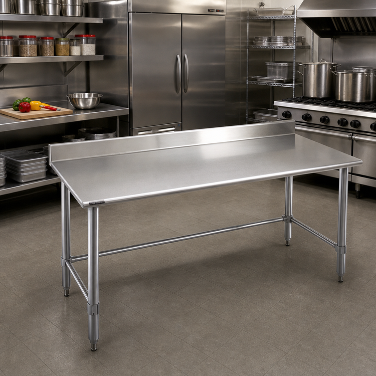 Product image #2 for Spec-Master 84-Inch x 24-Inch 14-Gauge 300 Series Stainless Steel Work Table with 4-1/2-Inch Backsplash