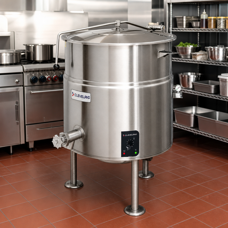 Product image #2 for Cleveland Range KEL25 25-Gallon Self-Contained Electric Steam Kettle, Tri-Leg Base, 2/3 Steam Jacket