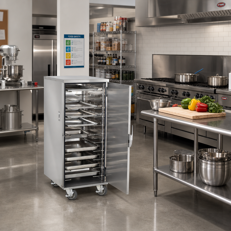 Product image #2 for FWE Half-Height Non-Heated Enclosed Universal Pan Transport Cabinet with 7 Adjustable Slides