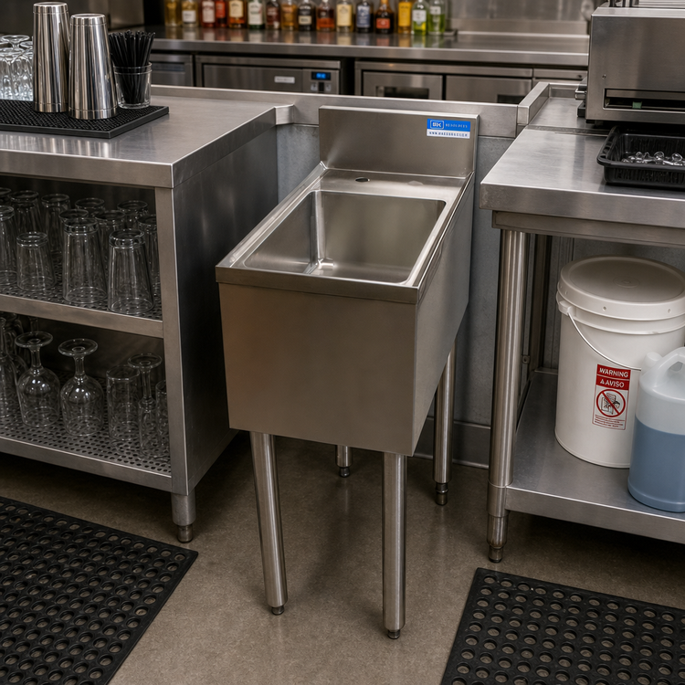 Product image #3 for BK Resources 12 Inch Wide One-Compartment Underbar Dump Sink with 10 x 14 x 6 Inch Bowl and 4 Inch Backsplash