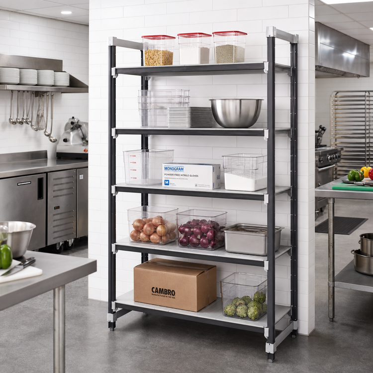 Product image #2 for Cambro Camshelving Elements XTRA 5-Tier Solid Stationary Starter Unit, 21 x 54 x 84 Inches, Speckled Gray