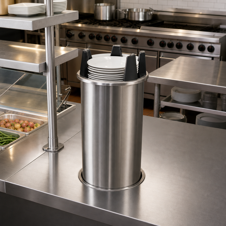 Product image #2 for Director's Choice Heated Shielded Drop-In Dish Dispenser for Round Plates, 8-1/4 to 9-1/8 Inch Diameter