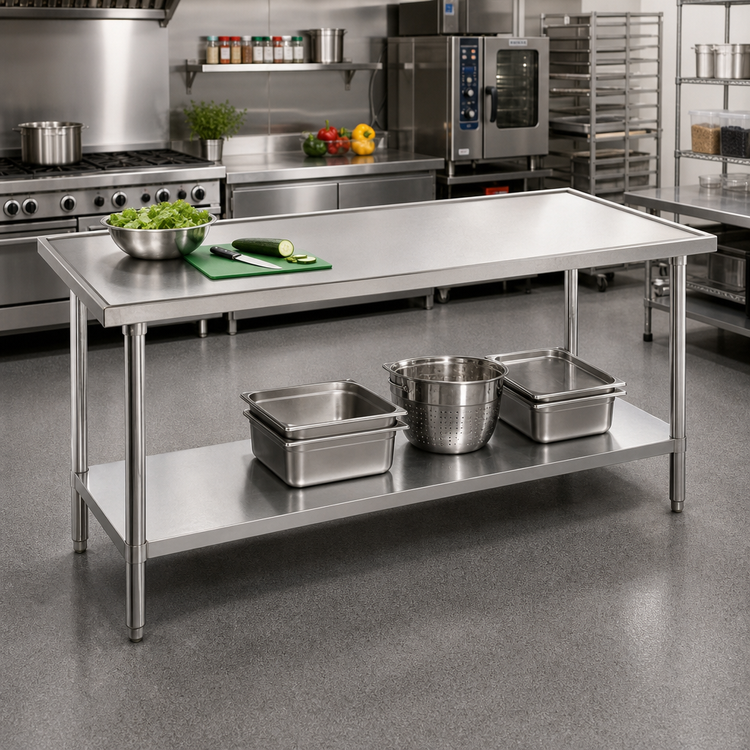 Product image #2 for Advance Tabco 84-Inch x 48-Inch 14-Gauge 304 Stainless Steel Work Table with Galvanized Undershelf