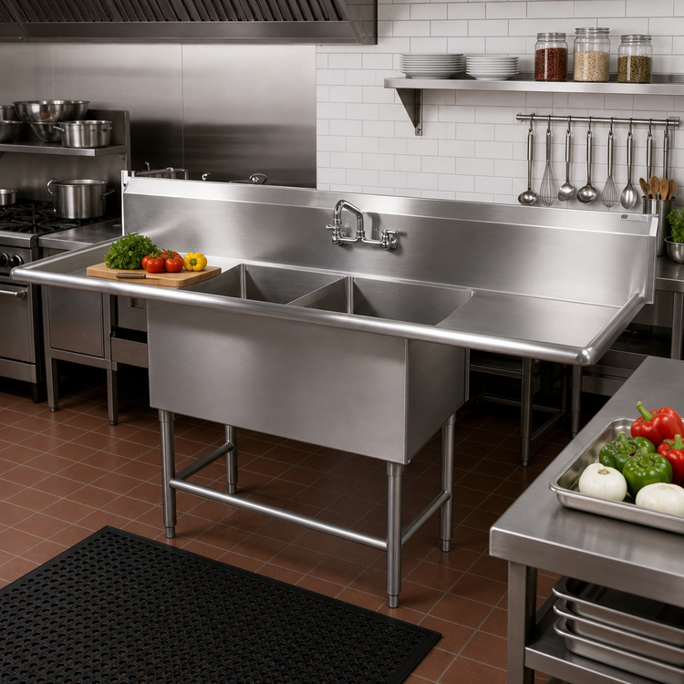 Product image #2 for John Boos Pro-Bowl 2-Compartment Stainless Steel Sink with Left and Right Drainboards, 103-1/4-Inch Wide
