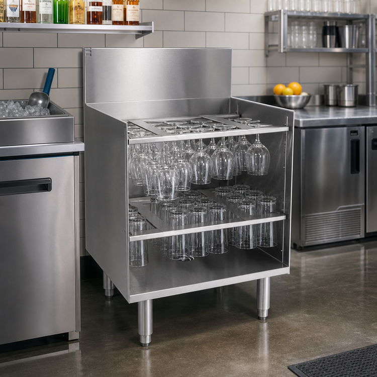 Product image #2 for Eagle Spec-Bar Underbar Glass Rack Storage Unit, 18 x 24 Inches, Open Front Base, 304 Stainless Steel