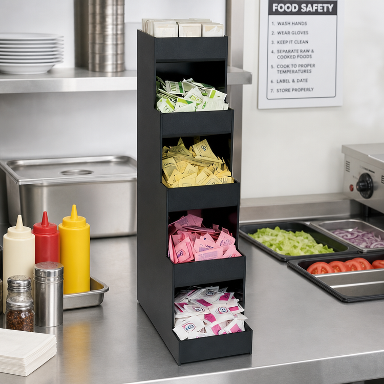 Product image #2 for Dispense-Rite Vertical Countertop 5-Compartment Condiment Organizer, Black Polystyrene