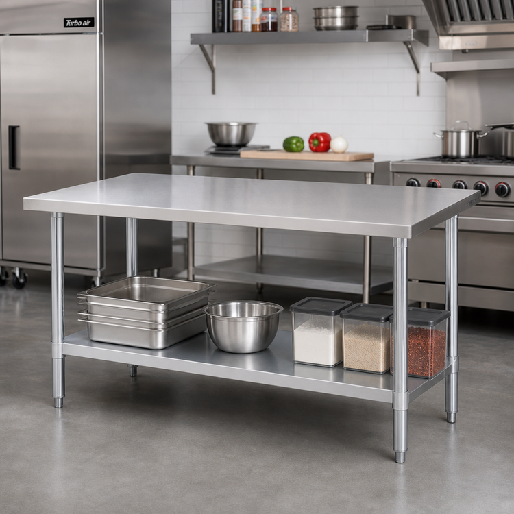 Product image #2 for Turbo Air 48" x 24" Stainless Steel Flat Top Work Table with Adjustable Undershelf