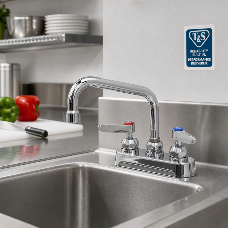 Product image #2 for T&S Brass B-1111-CR-M Workboard Mixing Faucet, Deck Mount, 4-Inch Centers, 8-Inch Swing Nozzle