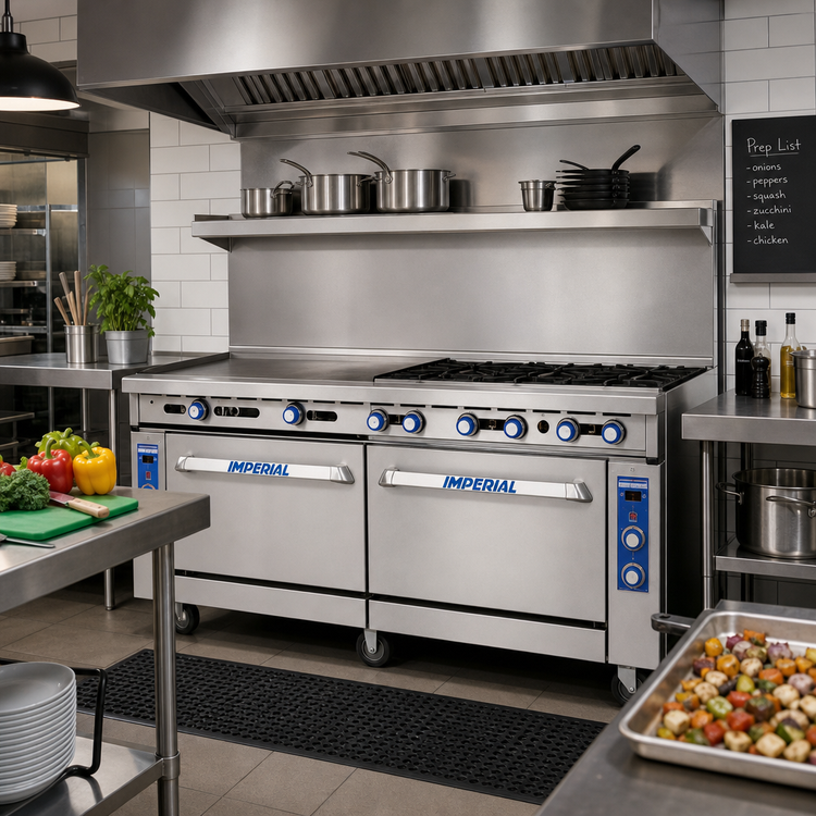 Product image #2 for Imperial Pro Series 72-Inch Gas Restaurant Range with 4 Open Burners, 48-Inch Griddle, and 2 Standard Ovens