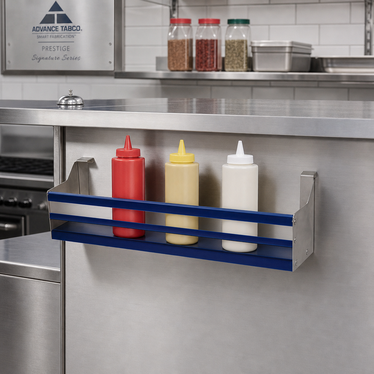 Product image #2 for Advance Tabco Prestige Signature Series 12-Inch Single Tier Hang-On Stainless Steel Speed Rail, 3-Bottle Capacity