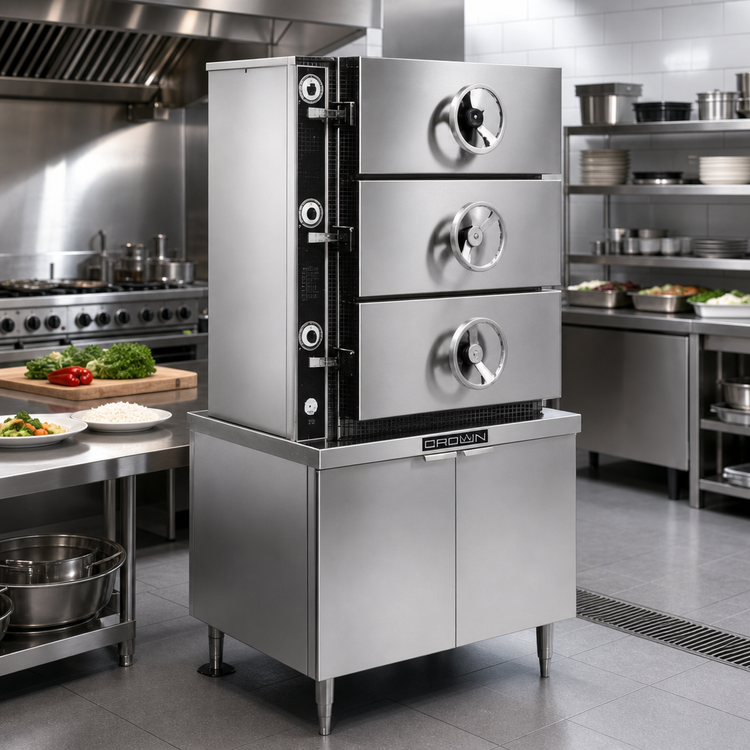 Product image #2 for Crown DC-3 3-Compartment Direct Steam Pressure Steamer with 36" Cabinet Base