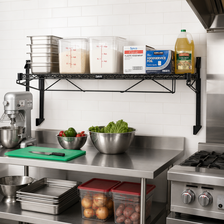 Product image #2 for Quantum Cantilever Single-Shelf Wall-Mount Wire Shelving Unit, 42 x 14 Inch, Black Epoxy