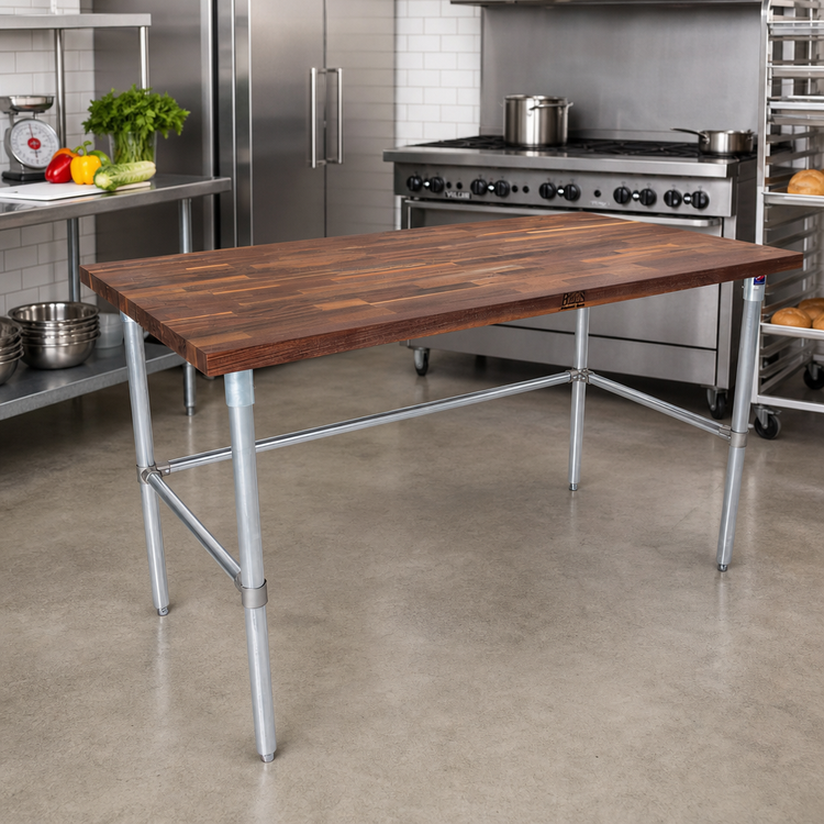 Product image #2 for John Boos 48 Inch x 24 Inch American Black Walnut Wood Top Work Table with Galvanized Legs