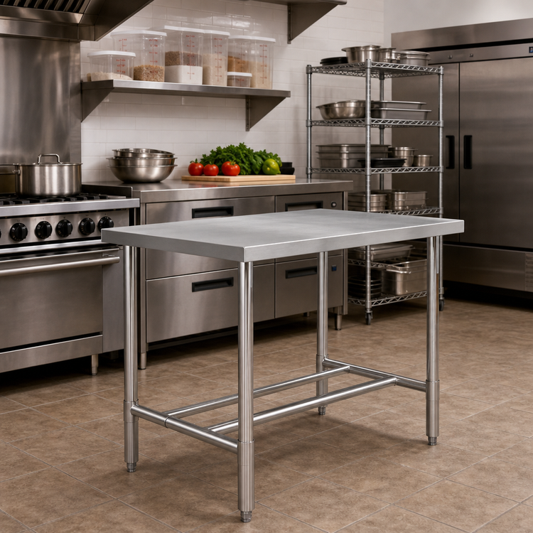 Product image #2 for Klinger's Trading 48 Inch x 18 Inch 18-Gauge 430 Stainless Steel Open Base Work Table