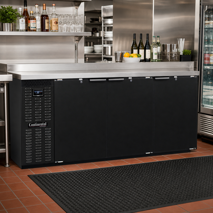 Product image #2 for Continental Refrigerator BB79N 79" 3-Door Black Back Bar Cooler with Stainless Steel Top
