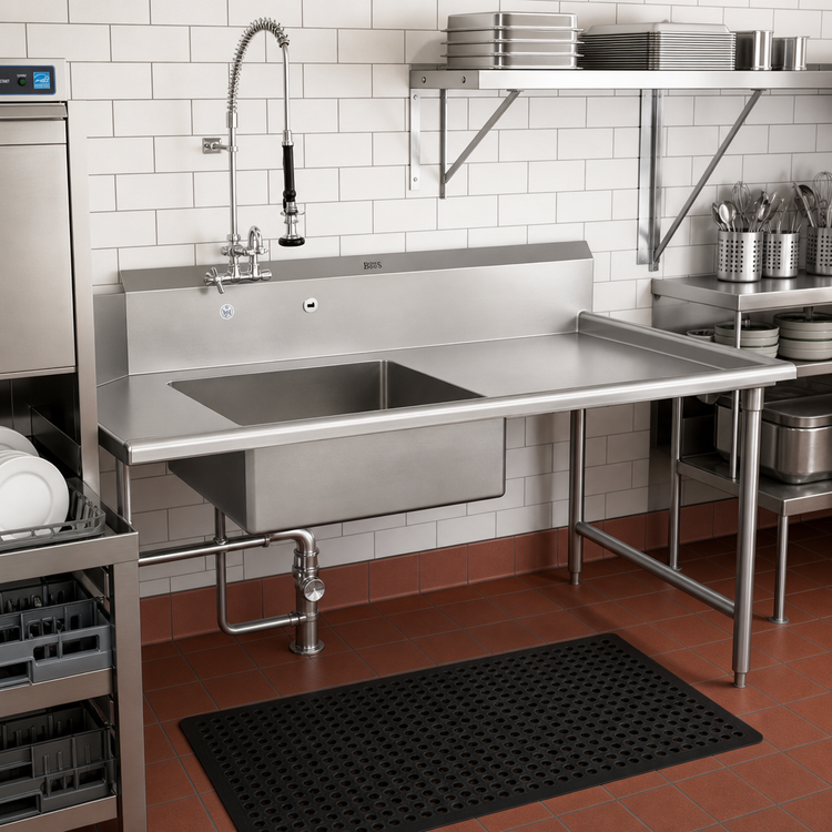Product image #2 for John Boos Pro-Bowl Straight Soiled Dishtable with Pre-Rinse Sink Bowl, 48 x 30 Inches, Right-to-Left, 16-Gauge Stainless Steel