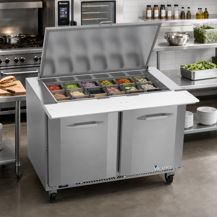 Product image #3 for UltraSpec™ Victory VSP48HC-18B 48" Two-Section Mega Top Sandwich Prep Refrigerator