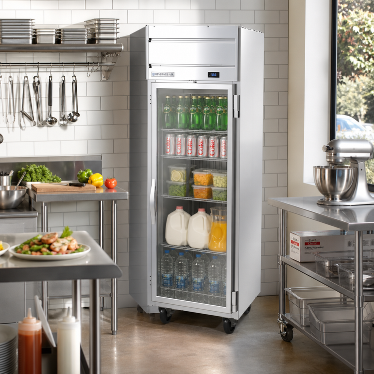 Product image #2 for Beverage-Air Horizon Series HRS1HC-1G One-Section Reach-In Refrigerator with Glass Door, 22.28 Cu. Ft., Top-Mounted Self-Contained Refrigeration