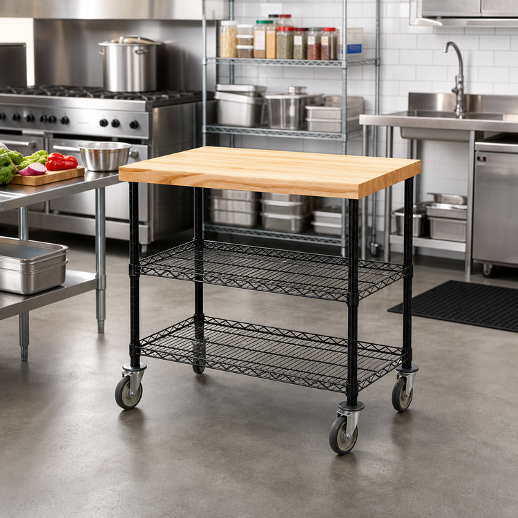 Product image #2 for Eagle Group QuadTruss Maple Top 3-Tier Demo Cart, 36 x 24 x 34 Inches, Black Epoxy Finish