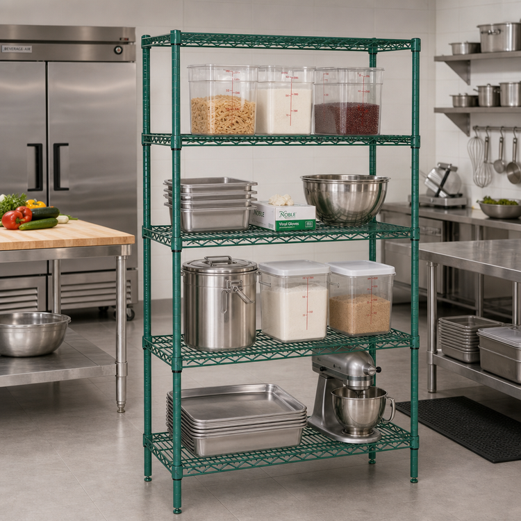 Product image #2 for Quantum 4-Shelf Wire Shelving Starter Kit, 36W x 18D x 54H, Green Epoxy Finish