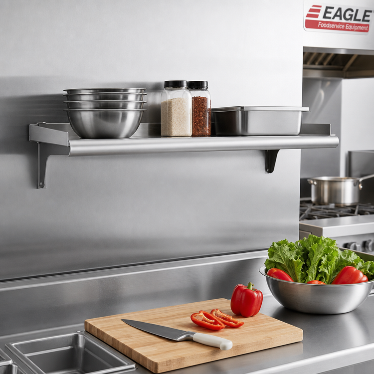 Product image #2 for Eagle Snap-n-Slide 24 x 15 Inch Wall-Mounted Stainless Steel Shelf, Rolled Front Edge