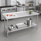 Thumbnail image #2 for Duke Manufacturing 416-24144-2R 144-Inch Stainless Steel Work Table, 16-Gauge 400 Series Top, Straight Riser, Galvanized Undershelf
