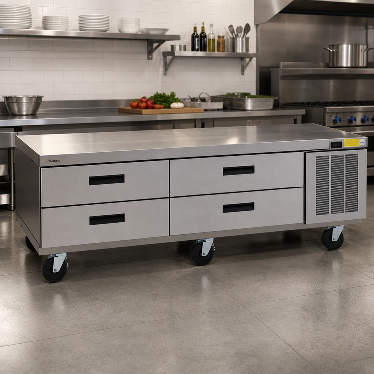 Product image #2 for Delfield Low Profile Refrigerated Equipment Stand, 80-1/4 Inch Wide, 4-Drawer, Side-Mounted Refrigeration