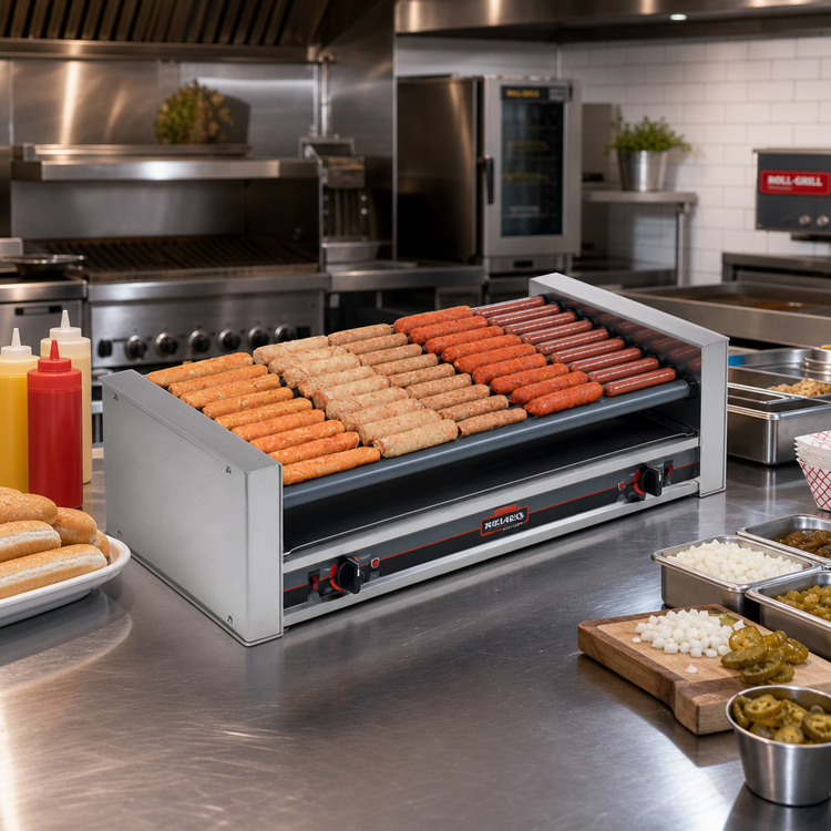 Product image #2 for Roll-A-Grill 27 Hot Dog Slanted Roller Grill with GripsIt Rollers, 230V