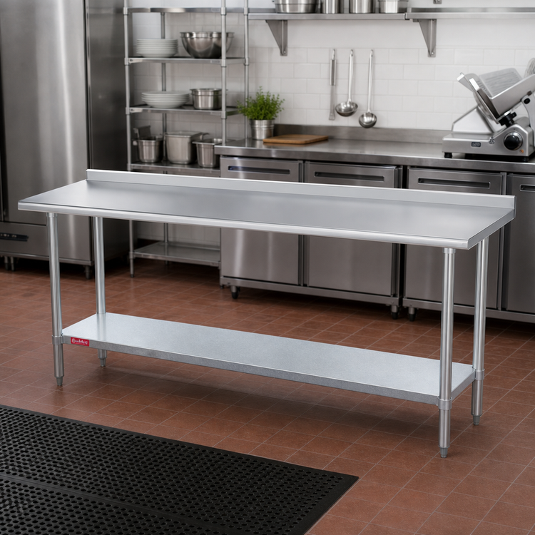 Product image #2 for Duke 108-Inch x 24-Inch Underbar Work Table with 1-1/8-Inch Straight Riser and Galvanized Undershelf