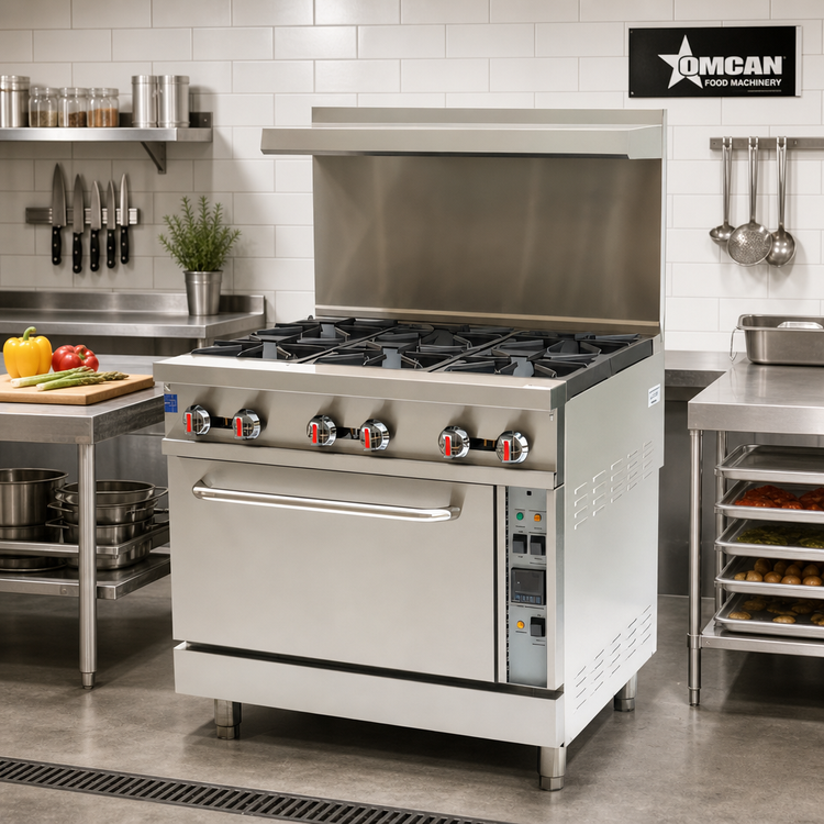 Product image #2 for Omcan 36-Inch Commercial Natural Gas Range with 6 Open Burners and 1 Convection Oven