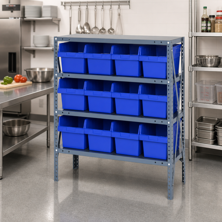 Product image #2 for Quantum Heavy-Duty 4-Shelf Stationary Wire Shelving Unit Kit with 12 Bins, 36 x 12 x 39 Inches
