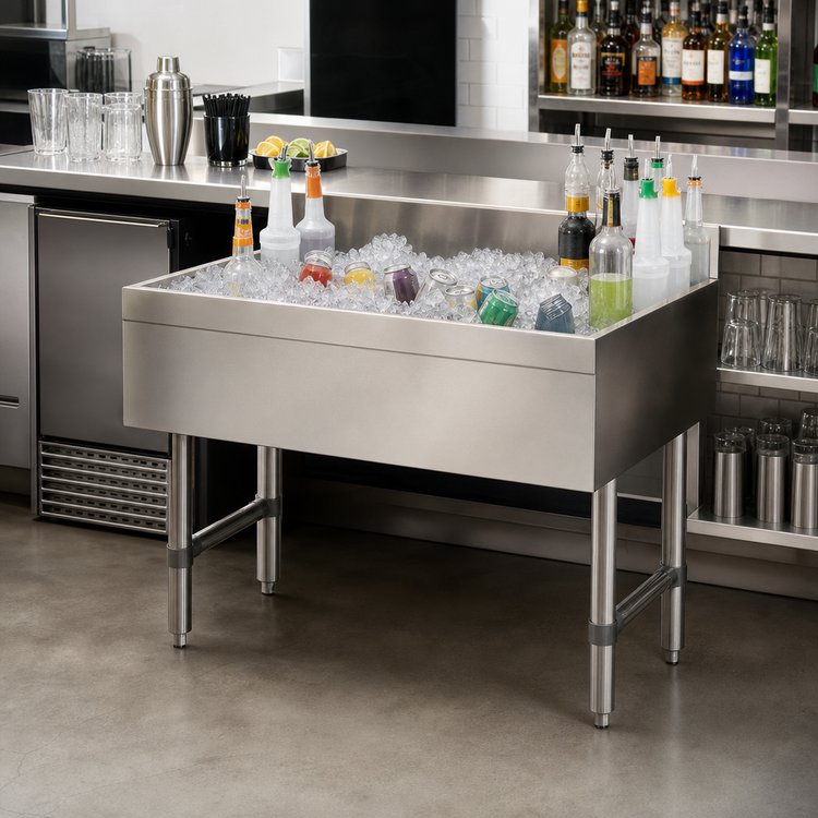 Product image #2 for Advance Tabco Underbar Basics™ 36 Inch 16-Inch Deep Stainless Steel Cocktail Ice Bin with 10-Circuit Cold Plate