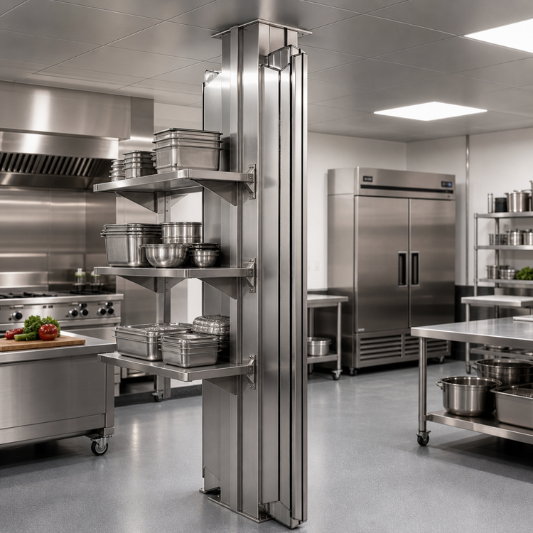 Product image #2 for Eagle Group Heavy Duty Back-to-Back Upright Assembly for Cantilevered Shelving System, 108 Inch, Floor-to-Ceiling Mount, Stainless Steel