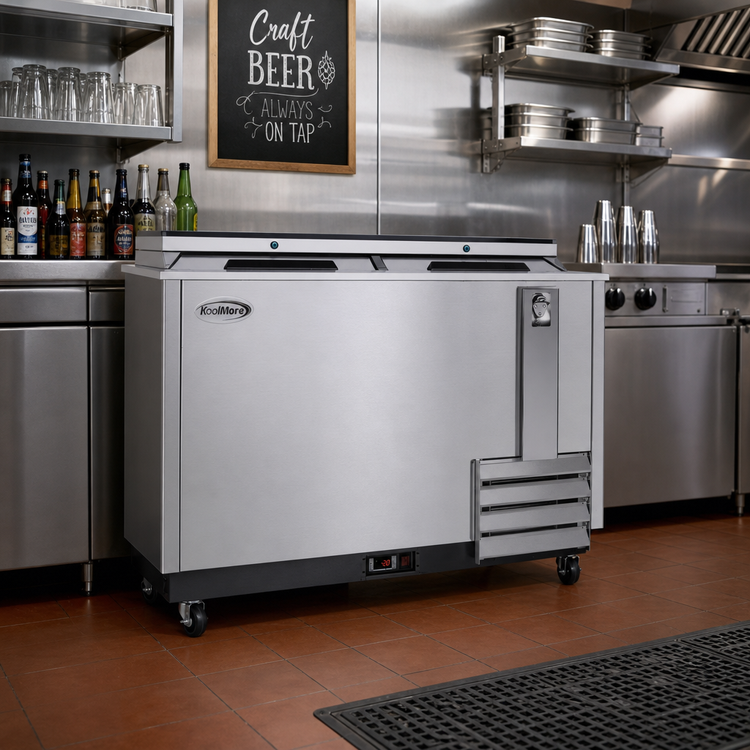 Product image #2 for KoolMore 50-Inch Commercial Bottle Cooler with Built-In Opener, 14 Cu. Ft., Stainless Steel, 115V