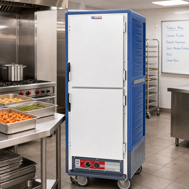 Product image #2 for Metro C5 3 Series Insulation Armour Mobile Full-Height Heated Holding Cabinet with Dutch Solid Doors, Blue, 35-Pan Capacity, 120V Low Watt