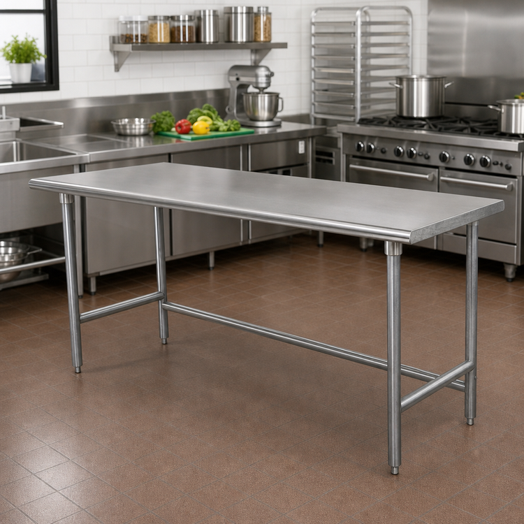 Product image #2 for Advance Tabco TAG-369 108-Inch x 36-Inch Flat Top Work Table, 16-Gauge 430 Stainless Steel Top, Galvanized Open Base
