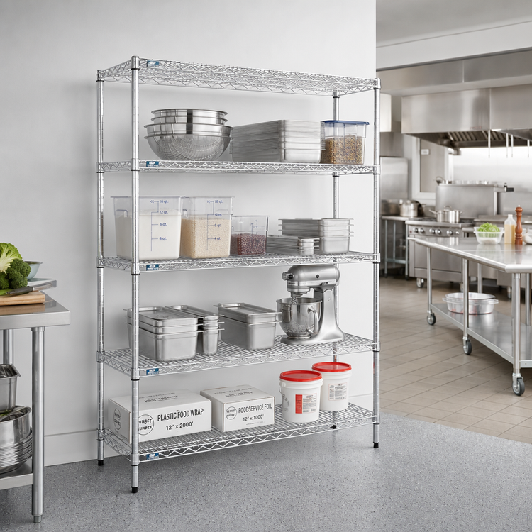 Product image #2 for Redi-Pak 4-Tier Wire Shelving Unit, 60"W x 18"D x 63"H, Chrome Finish