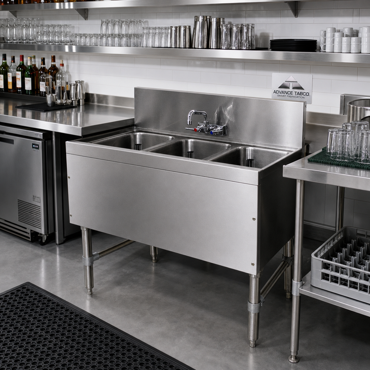 Product image #2 for Advance Tabco Prestige Supreme 3-Compartment Underbar Sink Unit with Splash-Mount Faucet