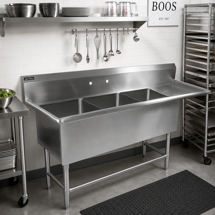 Product image #2 for John Boos Pro-Bowl 3-Compartment Stainless Steel Sink with 30-Inch Right Drainboard, 18 x 24 x 12-Inch Bowls